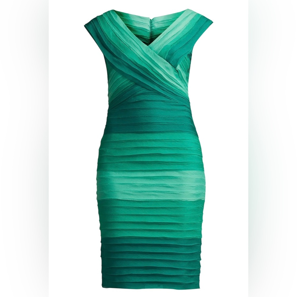 Tadashi Shoji Colorblocked Green Ombre’ Cap Sleeve Sheath Cocktail Dress